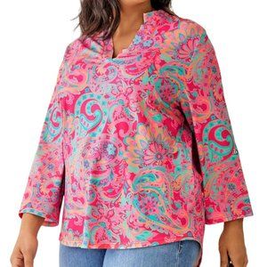 Paisley Floral Print V Neck Top 2X (4040)